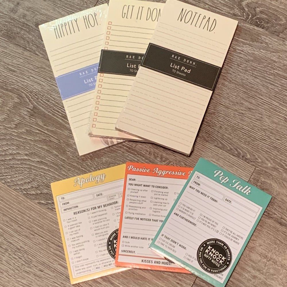 TT: Rae Dunn and Knock Knock Pads Notepads - Six in total; 3 each